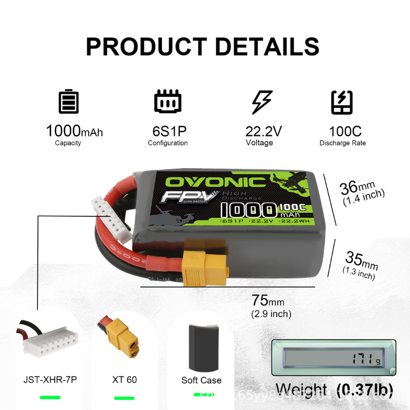 2 batteries LiPo OVONIC 1000mA - Drone Power Bank avis et prix